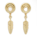 Gold Toned Alloy Feather Charm Pendant Necklace Set for Women & Girls