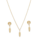 Gold Toned Alloy Feather Charm Pendant Necklace Set for Women & Girls