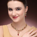 Gold Toned Brass Floral AD Necklace Set for Women Traditional Multicolor Stone Necklace Set