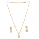 Gold Toned Alloy Heart Lock Pendant Necklace Set for Women