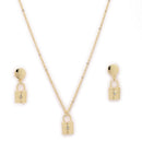 Gold Toned Alloy Heart Lock Pendant Necklace Set for Women