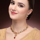 Gold Toned Brass Floral AD Necklace Set for Women Traditional Multicolor Stone Necklace Set