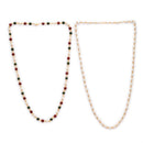 Gold Plated Alloy Double Pearl Mala Pendant Necklace for Women