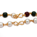Gold Plated Alloy Double Pearl Mala Pendant Necklace for Women