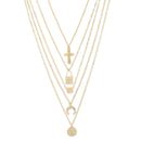 Gold Plated Alloy Layered Pendant Necklace Set for Women