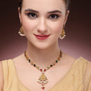 Gold Plated South Indian Temple Jewelry Lakshmi Pendant Necklace Set with Earrings Jewellery Set For Women & Girls (Navratna Style Colorful Stone Necklace)