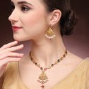 Gold Plated South Indian Temple Jewelry Lakshmi Pendant Necklace Set with Earrings Jewellery Set For Women & Girls (Navratna Style Colorful Stone Necklace)