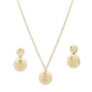 Gold Toned Alloy Textured Sunray Disc Pendant Necklace Set for Women