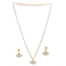 Gold Toned Alloy Crystal Studded Evil Eye Pendant Necklace Set for Women