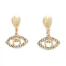 Gold Toned Alloy Crystal Studded Evil Eye Pendant Necklace Set for Women