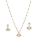 Gold Toned Alloy Crystal Studded Evil Eye Pendant Necklace Set for Women