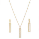Gold Toned Alloy Geometric Rectangle Pendant Necklace Set for Women & Girls