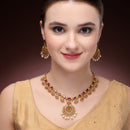 Gold Plated South Indian Temple Jewelry Lakshmi Pendant Necklace Set with Earrings Jewellery Set For Women & Girls (Lakshmi Green Stone Temple Set)