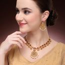 Gold Plated South Indian Temple Jewelry Lakshmi Pendant Necklace Set with Earrings Jewellery Set For Women & Girls (Lakshmi Green Stone Temple Set)