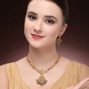 Gold Plated Brass Temple Chandbali AD Necklace Set for Women & Girls Traditional Pear Shape Stone Ethnic Jewellery Set with Beaded Drops