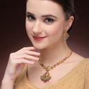 Gold Plated Brass Temple Chandbali AD Necklace Set for Women & Girls Traditional Pear Shape Stone Ethnic Jewellery Set with Beaded Drops