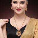 Gold Plated South Indian Temple Jewelry Lakshmi Pendant Necklace Set with Earrings Jewellery Set For Women & Girls (Long Haram Style Temple Pendant)