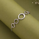 Rhodium Plated Silver Toned Circular Shaped Cubic Zirconia Studded Adjustable Bracelet