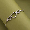 Rhodium Plated Silver Toned Heart Shaped Cubic Zirconia Studded Adjustable Bracelet