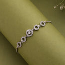Rhodium Plated Silver Toned White Cubic Zirconia Studded Adjustable Bracelet