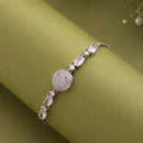 Rhodium Plated Silver Toned White American Diamond Studded Adjustable Bracelet