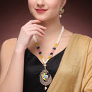 Gold Toned Brass Peacock Design Pearl Beads Necklace Set for Women