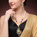 Gold Toned Brass Peacock Design Pearl Beads Necklace Set for Women