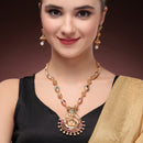 Gold Plated South Indian Temple Jewelry Lakshmi Pendant Necklace Set with Earrings Jewellery Set For Women & Girls (Temple Style Green Stones)