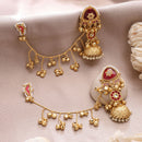 Gold Plated Traditional Ethnic Red Pearl Stone Kashmiri Earrings