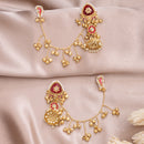 Gold Plated Traditional Ethnic Red Pearl Stone Kashmiri Earrings