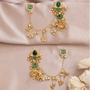 Ethnic Kashmiri Traditional Gold Plated Pearl Green Stone Earrings