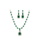 Rhodium Plated Emerald Cut AD Green Contemporary Necklace Jewellery Set