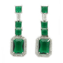 Rhodium Plated Emerald Cut AD Green Contemporary Necklace Jewellery Set