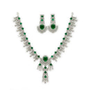 Silver Plated Elegant Teardrop AD Stones & Rhodium Toned American Diamonds Necklace Set