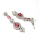 Silver Plated Brass AD Teardrop Halo Necklace & Earrings Rhodium Finish Jewellery Set