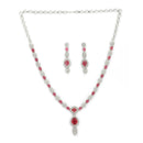 Silver Plated Brass AD Teardrop Halo Necklace & Earrings Rhodium Finish Jewellery Set