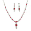 Silver Plated Brass AD Teardrop Halo Necklace & Earrings Rhodium Finish Jewellery Set