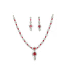 Silver Plated Brass AD Teardrop Halo Necklace & Earrings Rhodium Finish Jewellery Set