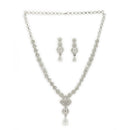 Premium Silver Plated Statement with American Diamond Teardrop & Floral Design Rhodium Jewelry Necklace Set