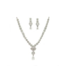 Premium Silver Plated Statement with American Diamond Teardrop & Floral Design Rhodium Jewelry Necklace Set