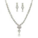 Premium Silver Plated Statement with American Diamond Teardrop & Floral Design Rhodium Jewelry Necklace Set