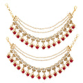 Gold Plated Designer Red Pearl Ethnic Ear Chain Earrings