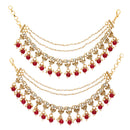Gold Plated Designer Red Pearl Ethnic Ear Chain Earrings