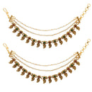 Gold Plated Multicolor Pearl Star Ethnic Ear Chain Earrings