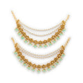 Gold Plated Sea Green Pearl Ethnic Ear Chain Earrings