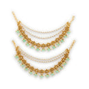 Gold Plated Sea Green Pearl Ethnic Ear Chain Earrings