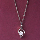 Rhodium Plated Silver Toned White American Diamond Studded Leaf Shaped Pendant With Chain