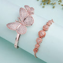Set of 2 Rose Gold Plated Brass Crystal Bracelet & AD Contemporary Kada Bangle Jewellery Set)