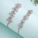 Rhodium Plated AD Studded Silver Plated Adjustable Chain Set Of 2 Bracelet For Women