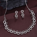 Rhodium Plated Silver Toned Oval Shaped White American Diamond Studded Jewellery Set